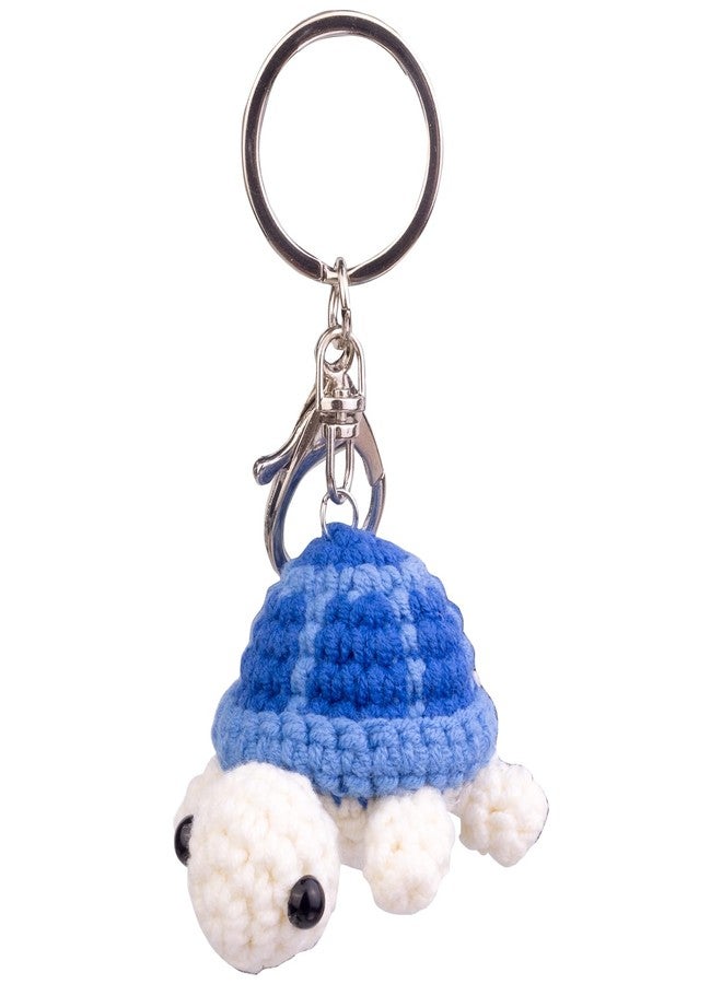 MuMyer Funny Crochet Turtle Doll, Handmade Emotional Support Knitting Wool Turtle Animal Gift With Detachable Keychain(Blue) - Image 1
